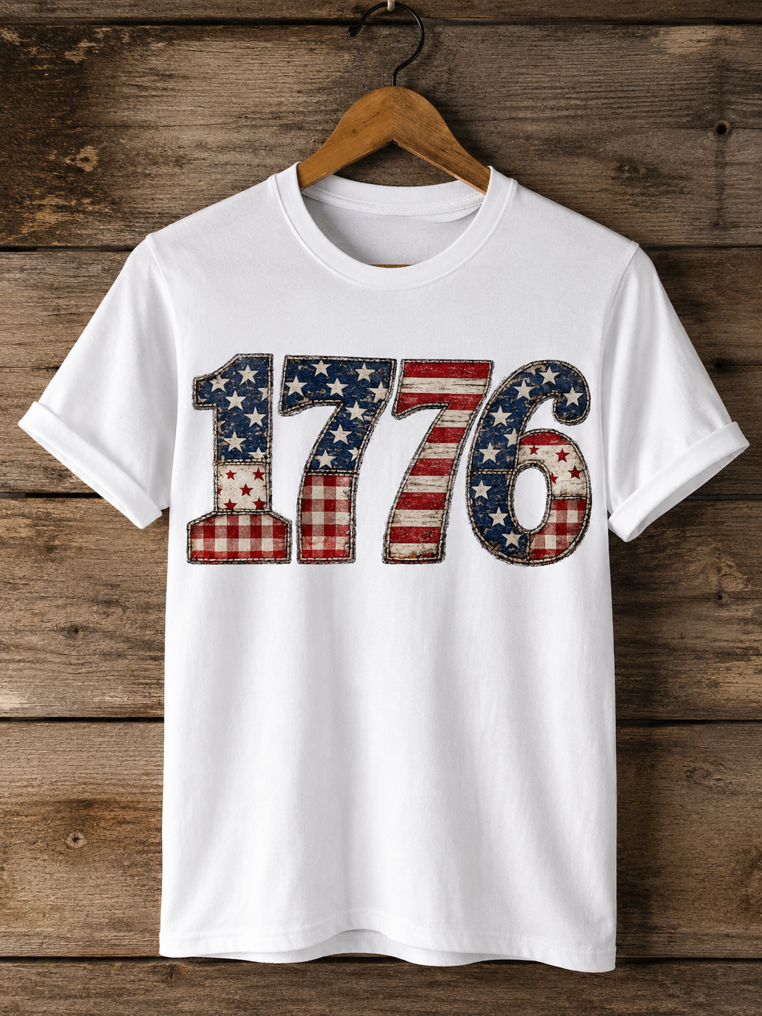 1776 Patriotic Faux Patchwork Tee
