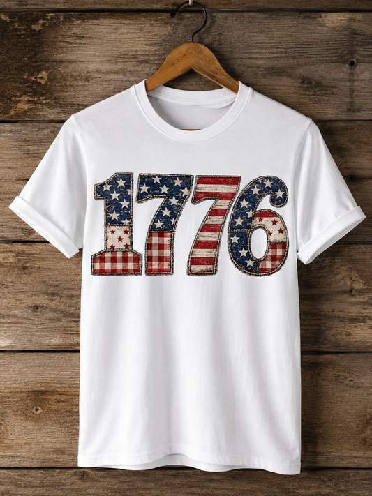 1776 Patriotic Faux Patchwork Tee