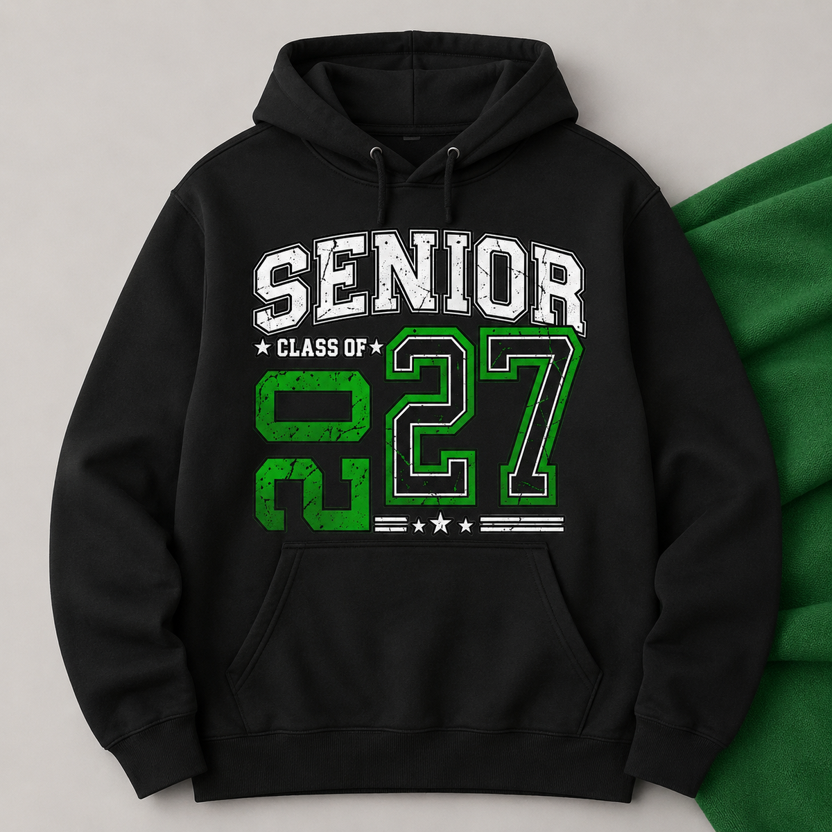 Senior Class of 2027 custom school colors black hoodie mockup