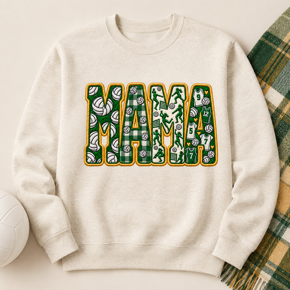 Green and gold volleyball MAMA spiritwear mockup
